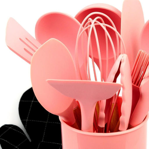 Силиконовые кухонные принадлежности 13 предметов розовый набор - Buro фото 3