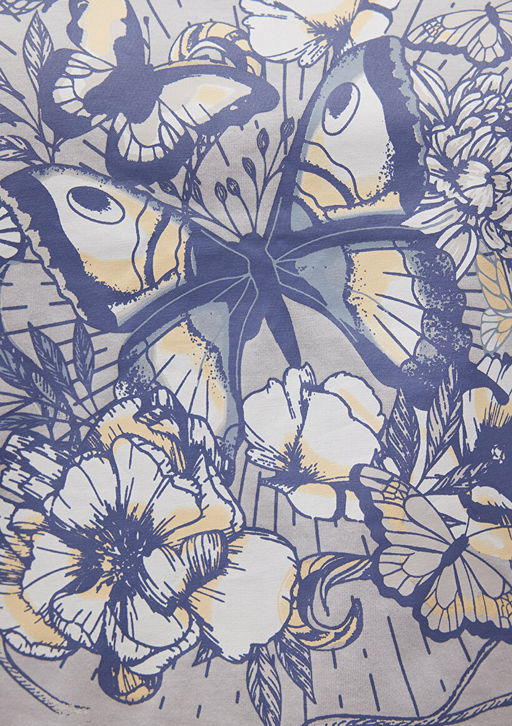 Kelebek Bask?l? Gri Tisort - Mavi фото 6