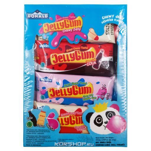 Жевательное желе конняку (кола, йогурт, баблгам) Donald Blue Box Makmur, Индонезия, 552 г (23 г *24) Акция