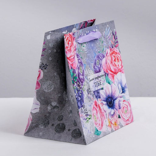 Цена за 2 шт. Пакет подарочный крафтовый квадратный, упаковка, Цветочный вихрь, 30?30?12 см