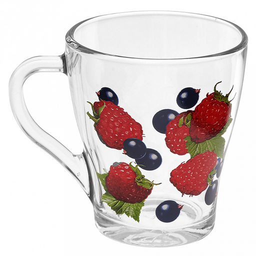 Кружка стеклянная "Ягоды микс" 250мл, д8см, h9,3см, форма "Грация" (Россия)