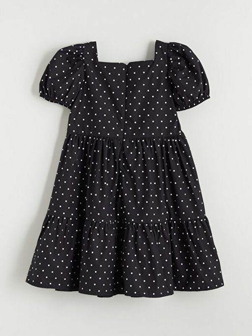 Kare Yaka Puantiyeli K?z ?ocuk Elbise