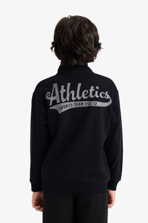 Yar_m Fermuarl_ Dik Yaka S_rt Bask_l_ Sweatshirt Erkek _ocuk - Defacto фото 6