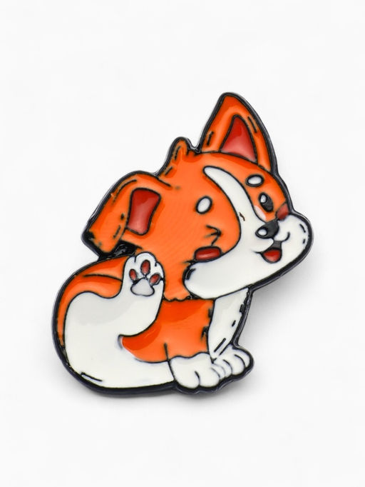 Значок «Щенок корги» игривый, цветной в чёрном металле