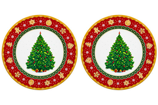 Набор тарелок для десертов 2 пр. 19*19*2 см Новогодняя ёлка красный узор NEW BONE CHINA - Elan gallery фото 4