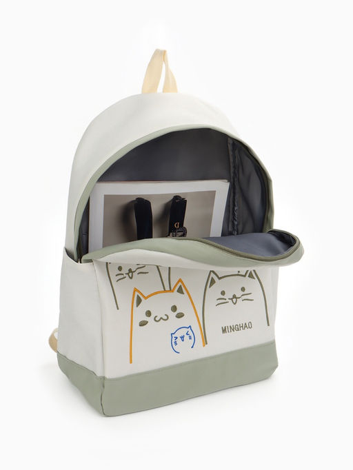 Рюкзак школьный на молнии, с карманами, с рисунком, размер 30?14?43 см, белый/розовый