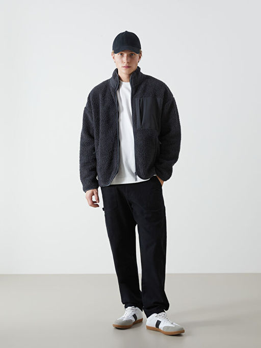 Dik Yaka Uzun Kollu Pel?? Erkek Fermuarl? Sweatshirt