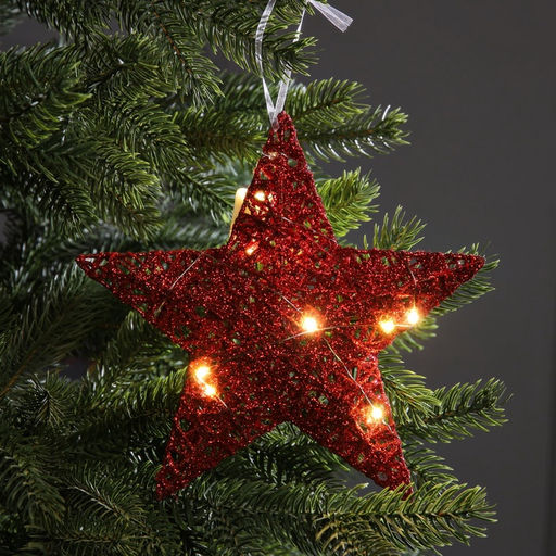Подвеска световая «Звезда красная», 20×20х5 см, 10 LED, от батареек AG13×3, свечение тёплое белое