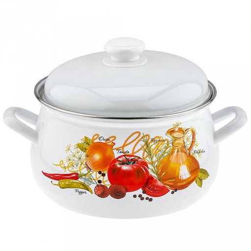 "Итальянская кухня" Кастрюля эмалированная 4,5л, д25см, h35см, форма грушевидная, металлическая крышка (Россия)