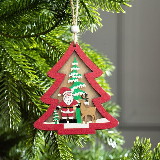 Ёлочная игрушка Красная ёлочка с Дедом Морозом, 11х11х1.5 см, от батареек, свечение RGB - Luazon lighting фото 2