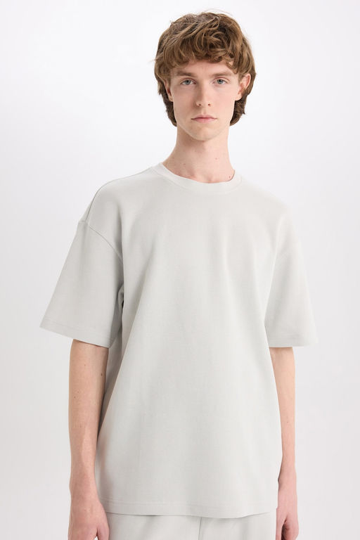 %100 Pamuk Boxy Fit Bisiklet Yaka K_sa Kollu Ti__rt