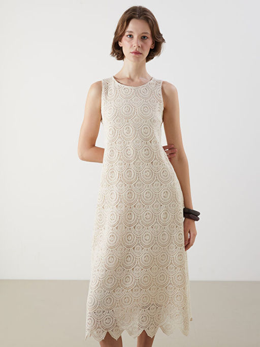 Bisiklet Yaka Dantelli Kro?e Elbise