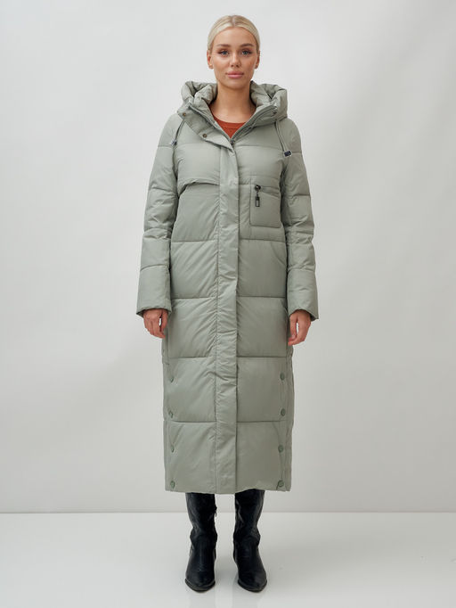 Пальто утепленное стеганное зимнее с капюшоном женское зеленого цвета 9611Z - Mtforce фото 11