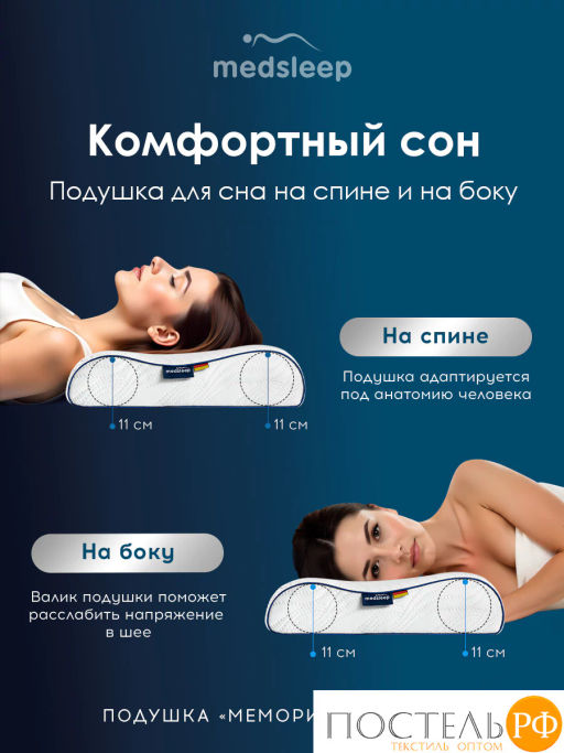 Подушка анатомическая MedSleep МЕМОРИ ЭРГО АЭРО плстр/пенополиуретан, бел фото 7