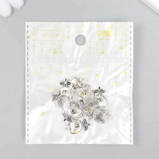 Цена за 10 шт. Металлический элемент, декоративная подвеска Арт Узор. Цветочек с листиками, серебро, 1.2?2 см