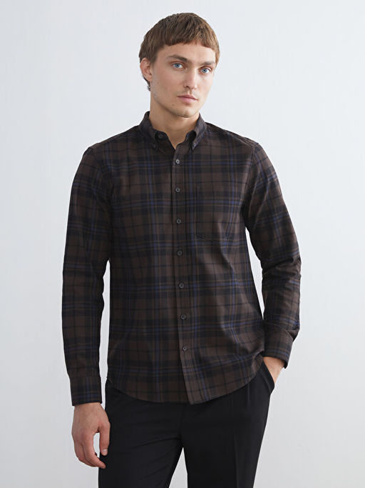 Regular Fit Uzun Kollu Ekose Gabardin Erkek G?mlek