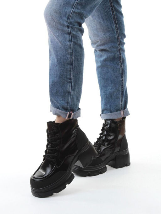 01-F591-1 BLACK Ботинки демисезонные женские (натуральная кожа, искусственная кожа)