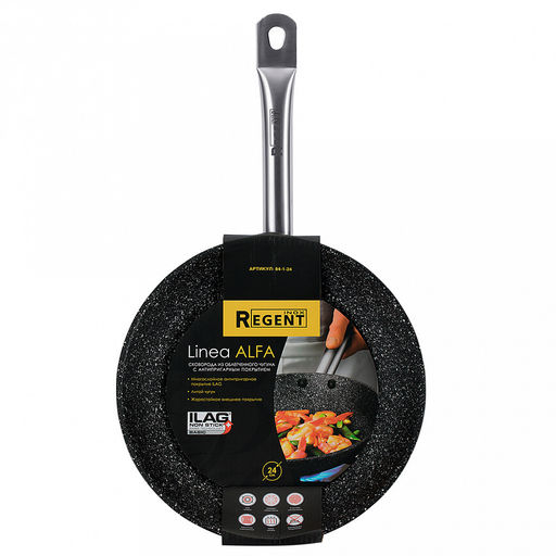 Сковорода с антипригарным покрытием "Linea ALFA" д24см, h7см, s1,8мм, дно s2мм, литой чугун, жаростойкое внешнее покрытие, "Regent" (Китай) Подходит для всех видов плит.