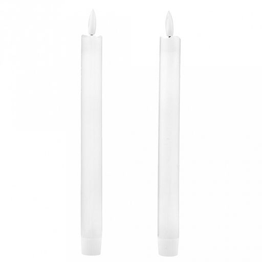 Свеча столовая, восковая, светодиодная на батарейках "Столовая" д2,2см h22,3(25)см, свет теплый, с мерцанием, цвет белый, питание от 2-х батареек ААА (в комплект не входят), 2 штуки в ПВХ коробке (Китай)