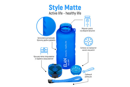 Бутылка для воды 1,5 л 10*10*28,5 см Style Matte с углублениями д/пальцев небесная - Elan gallery фото 4