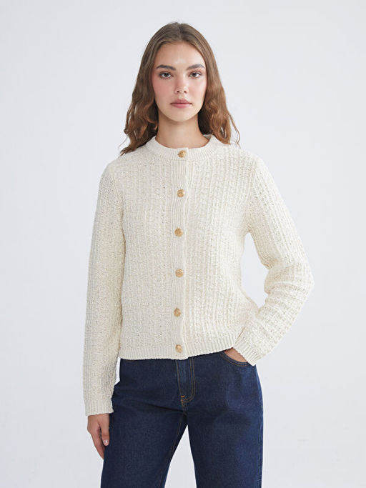 Bisiklet Yaka Kendinden Desenli Kad?n Triko H?rka