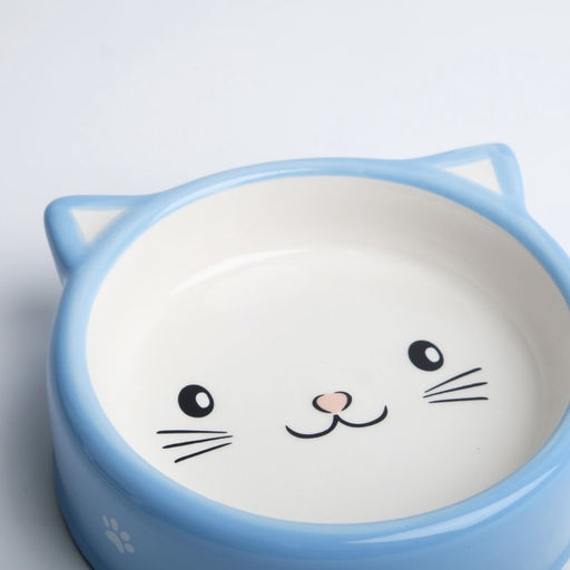 Миска керамическая Голова кота 150 мл - 12.512.54 см, голубая/белая - Пижон фото 5