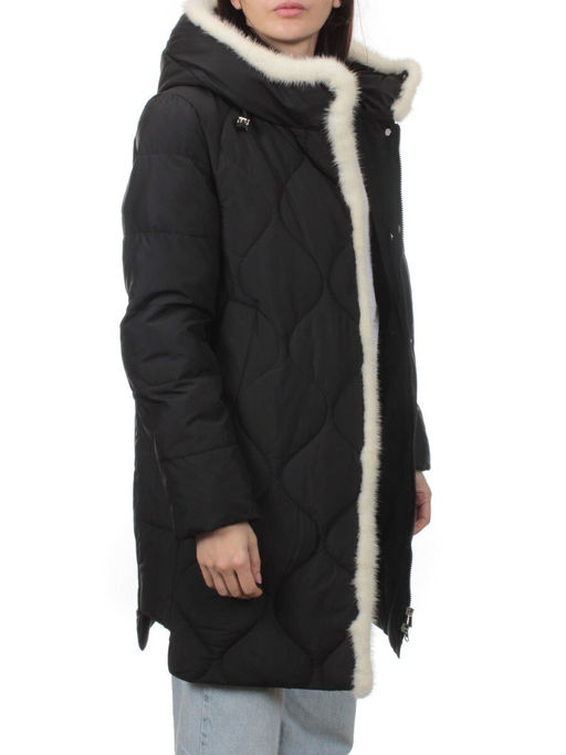 310 BLACK/WHITE Пальто зимнее стеганое женское (200 гр. холлофайбер, натуральная норка) - Фабричный китай фото 6