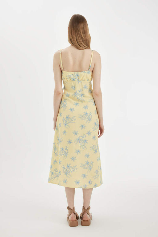 Льняное платье миди с цветочным принтом и бретельками А-силуэта - Defacto фото 9
