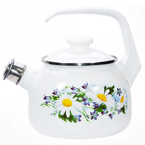 "Ромашковое поле" Чайник эмалированный 2,5л, со свистком, сферическая форма, металлическая крышка (Россия)