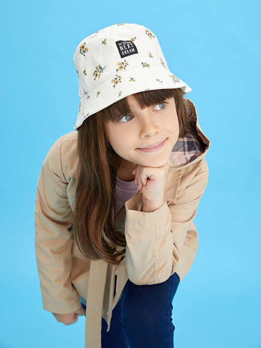 ?i?ekli Etiket Nak??l? K?z ?ocuk Kadife Bucket ?apka
