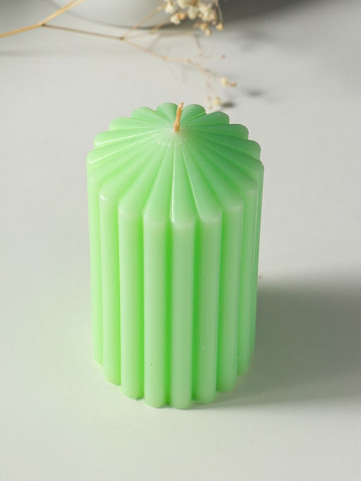 Свеча - цилиндр 7×14 см, 370 г, рифлёная, мята