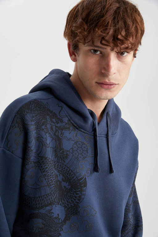 Толстовка оверсайз с капюшоном и принтом - Defacto фото 5