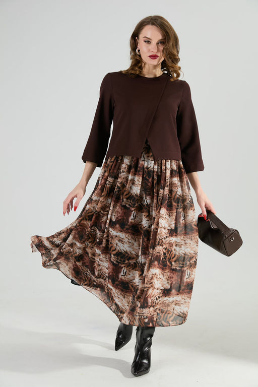 Платье NIKVA н1007-1 шоколад и тигровая абстракция  фото 8