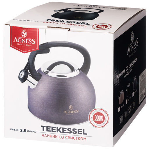 ЧАЙНИК AGNESS СО СВИСТКОМ 2,5 Л, BLACK, ИНДУКЦИОН. ДНО  фото 2