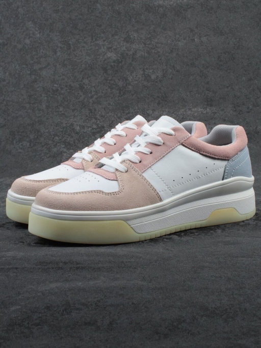 03-YG453-1 WHITE/PINK/BEIGE/LT. BLUE Кроссовки женские (натуральная кожа) - Фабричный китай фото 2