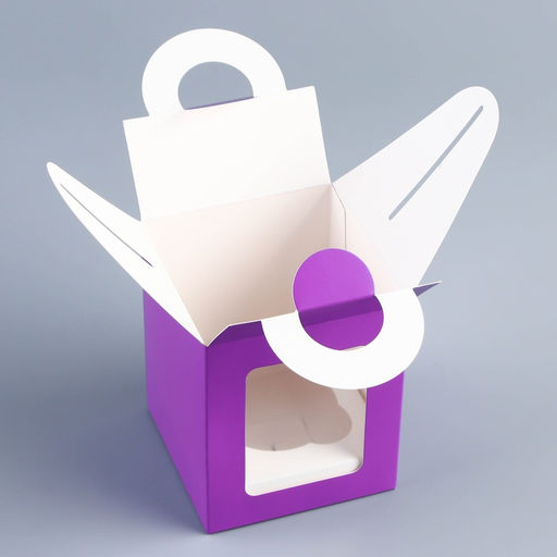 Коробка для 1 капкейк с окном, сиреневая, 9.2×9.2×11.1 см