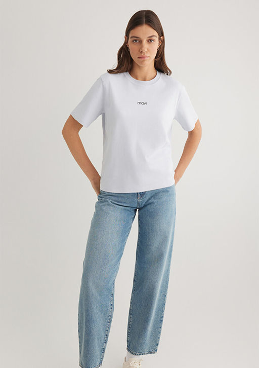 Mavi Logo Bask?l? Beyaz Tisort