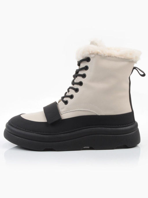 04-PAJ76-2Z LT. BEIGE /BLACK Ботинки зимние женские (натуральная кожа, натуральный мех, 100% шерсть)