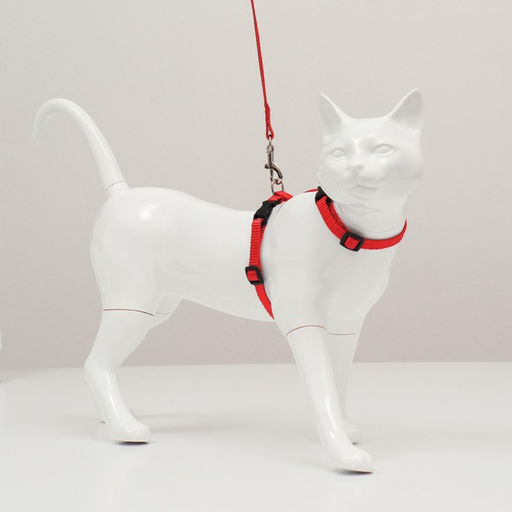 Комплект для кошек, ширина 1 см, ОШ 16,5-27 см, ОГ 21-35 см, поводок 120 см, красный - Пижон фото 4