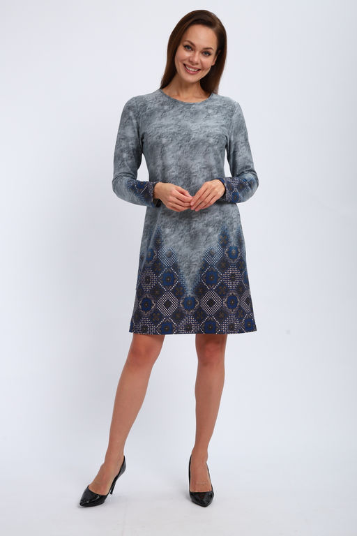 Ночная сорочка из интерлока длинный рукав купон Соня серо-голубой