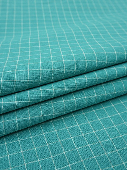 Вареный (стираный) хлопок Белая клетка (0.8*0.8см) на т.мятно-бирюзовом, ш.2.5м, хл-100% - Купава фото 3