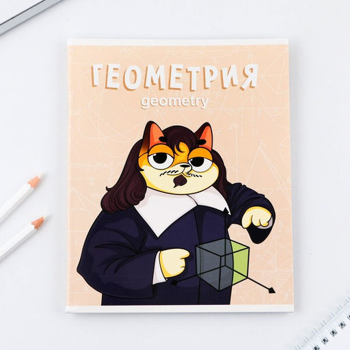 Цена за 8 шт. Тетрадь в клетку, предметная, 48 л.,на скрепке, А5 «КОТ. Геометрия»