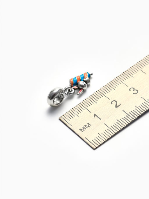 Цена за 5 шт. Шарм подвеска «Заяц» с мороженым, сине-оранжевый в серебре