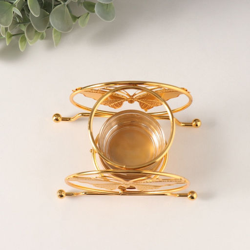 Подсвечник на 1 свечу Бабочка в круге, d=4.5 см, под золото, 6.2?11.2?10.5 см