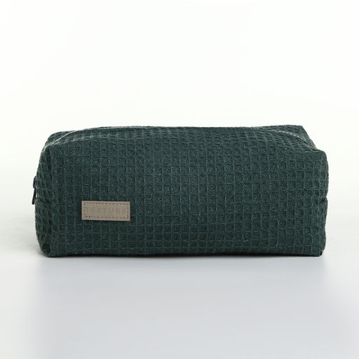 Косметичка женская на молнии TEXTURA, объёмная, большая, мягкая, вафельная текстура, зелёная  фото 6