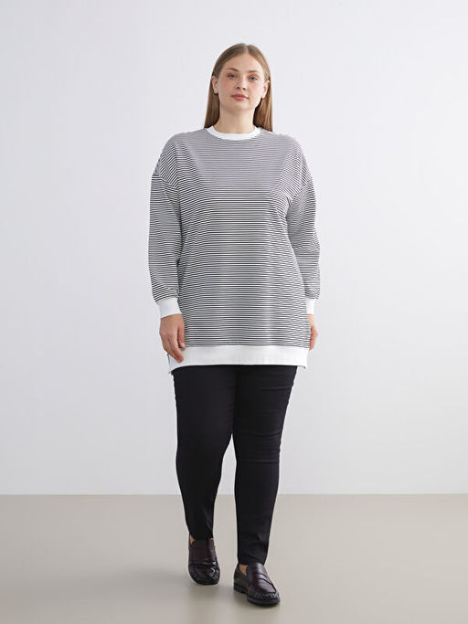 B?y?k Beden ?izgili Kad?n Sweatshirt Tunik