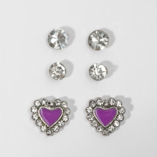 Цена за 2 шт. Пусеты 3 пары «Сердце», цвет МИКС