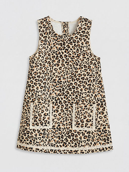 Leopar Desenli K?z ?ocuk Salopet Elbise ve Ti??rt
