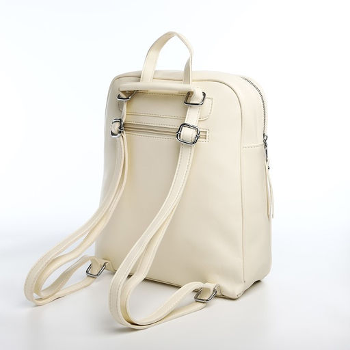 Рюкзак женский из искусственной кожи на молнии, 3 кармана, цвет молочный - Simaland фото 3