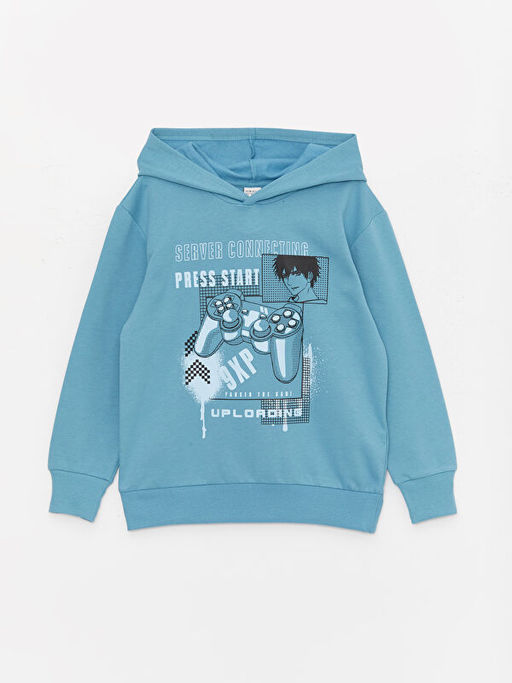 Bask?l? Uzun Kollu Erkek ?ocuk Hoodie - Waikiki фото 3